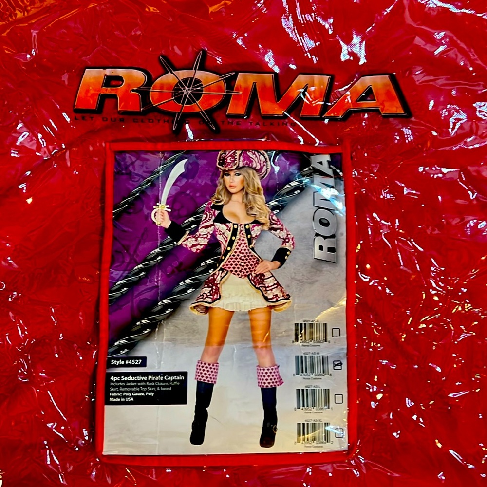 Seductive Pirate Captain Costume. Size M. jacket, ruffle skirt, top skirt, sword